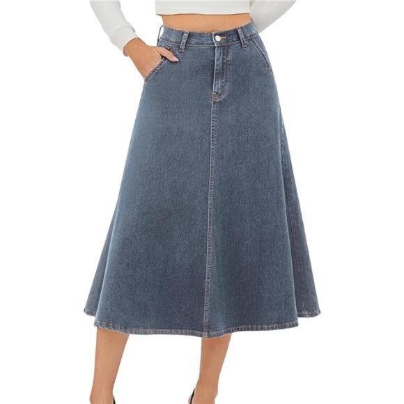 Women's Stretchy High Wasited A Line Grey - Picture 1 of 6